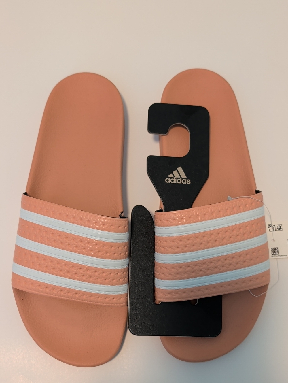 adidas Peach Slide Sandals with White Stripes